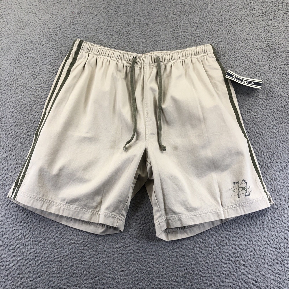 VTG OP Ocean Pacific Shorts Mens Large‎ Beige Elastic Waist Drawstring Surf
